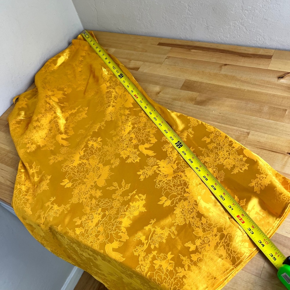 Lulus Mini Dress Size Large Yellow Floral Satin Jacquard Asymmetrical Shoulder - Picture 9 of 9